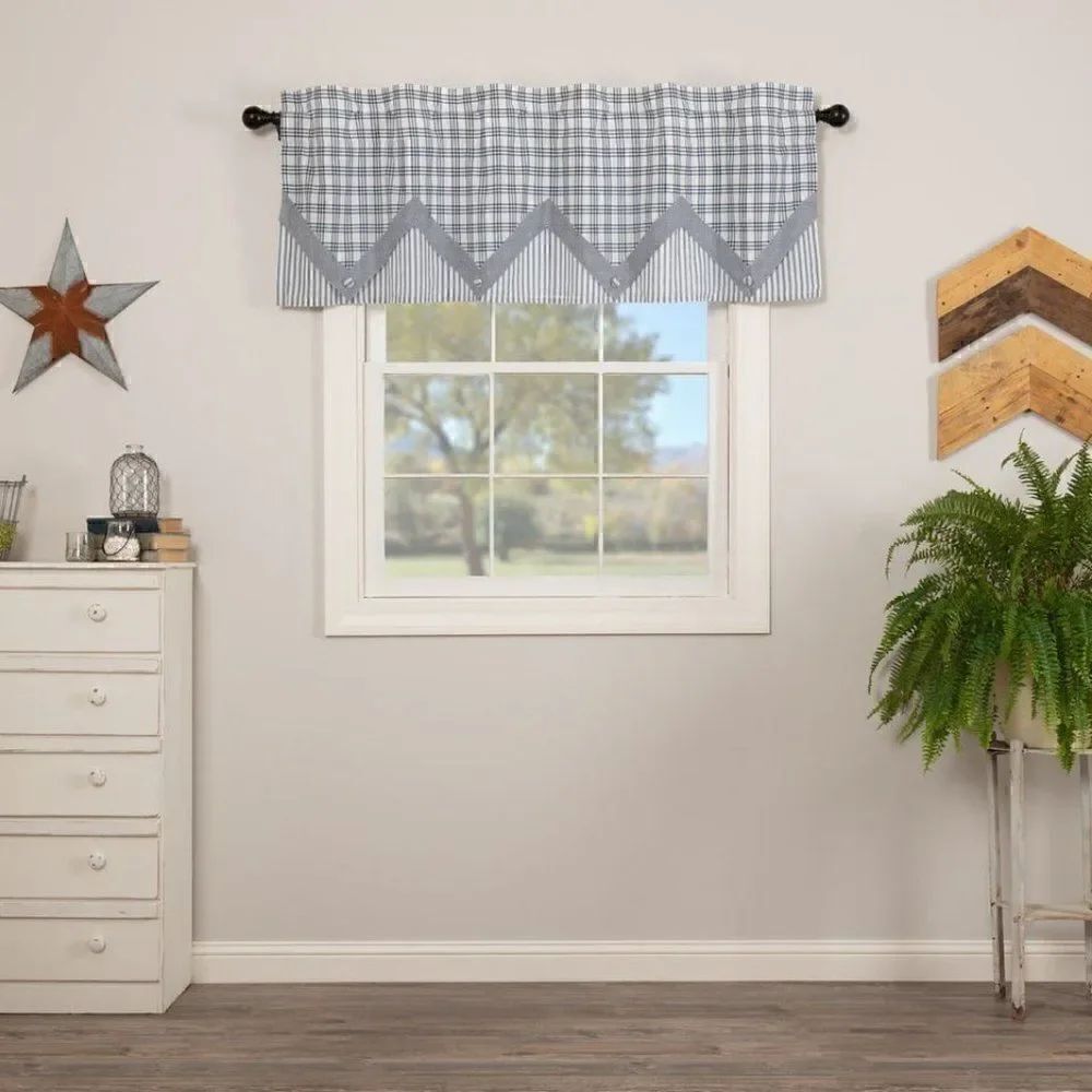 Country Farmhouse Blue Layered Window Valance